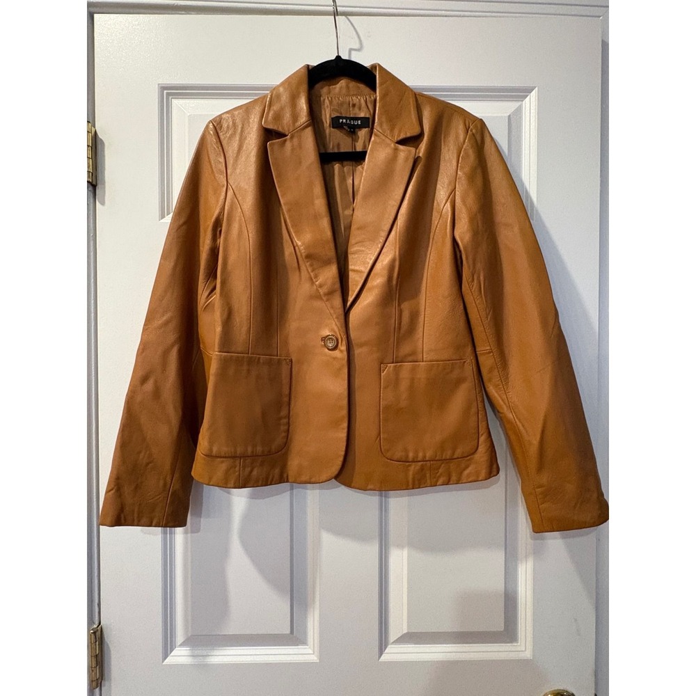 Prague Womens Leather Blazer Jacket Camel Tan Single Button ZM29525-CAM Size M
